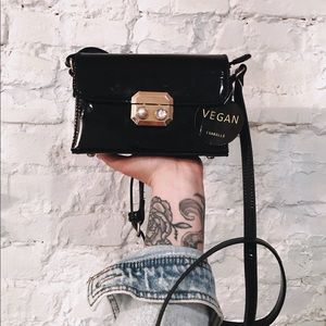 Isabelle Black Patent Vegan Leather Crossbody Bag